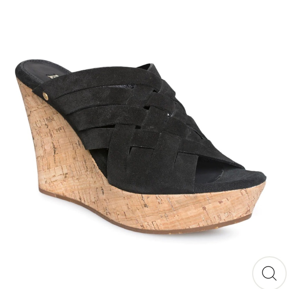 Ugg Marta black suede cork wedge heel sandals.  Size 10.